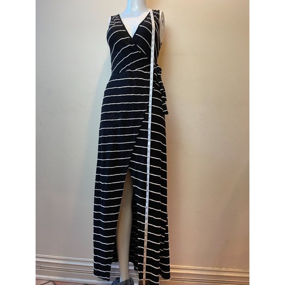 Jessica Simpson Women Striped Wrap Maxi Dress Embroidery Tie Waist Black White L - Picture 3 of 6